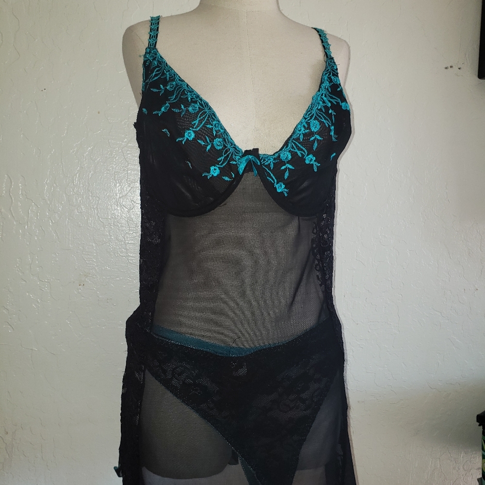 3x Popsi Black & Teal Chemise w/matching thong